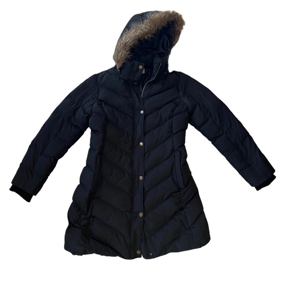 Banana Republic Factory black faux fur hood puffer winter coat size medium - Picture 3 of 9